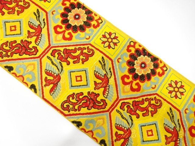 アンティーク　蜀江に花・尾長鳥模様織り出し袋帯（材料）